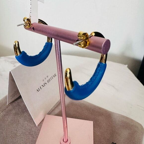 Alexis Bittar Retro Memphis 14K Yellow‎ Goldplated Half-Hoop Earrings, Blue, NWT - Picture 16 of 16
